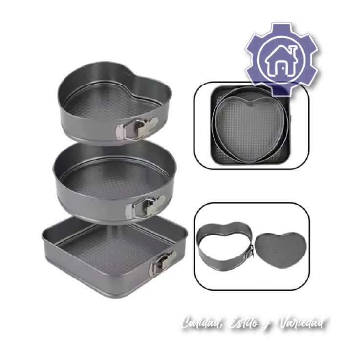 Molde Para Tortas Set X3 Unidades Desmontable Antiadherente - Image 2