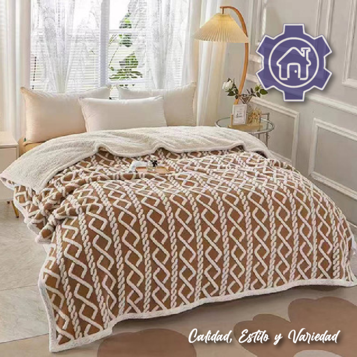 Cobija Ovejera Diseño con Rombos Color Beige