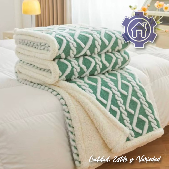 Cobija Ovejera Diseño con Rombos Color Verde