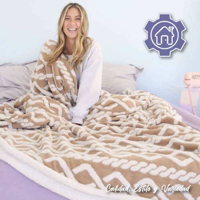 Cobija Ovejera Diseño con Rombos Color Beige - Image 3